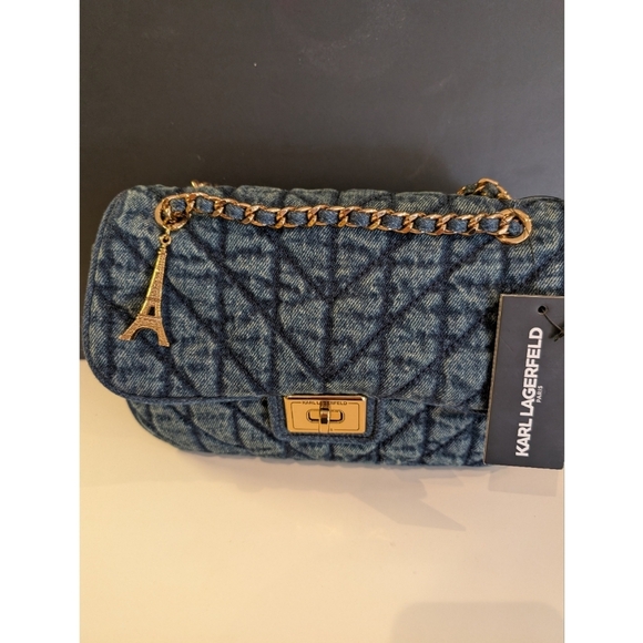 NWT Karl Lagerfeld Denim Quilted Shoulder Bag - Picture 3 of 10